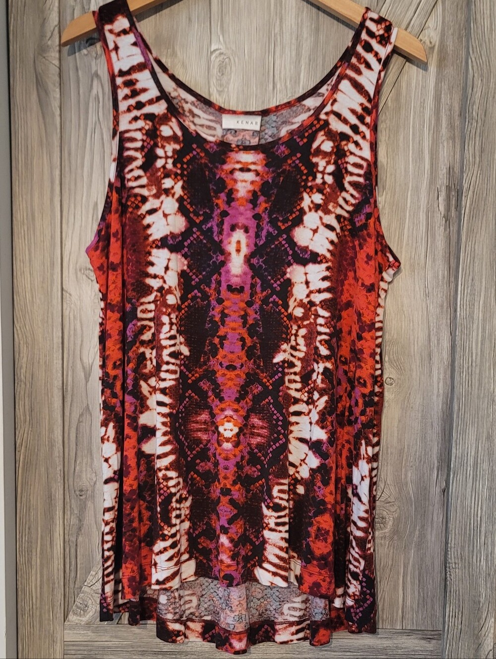 Kenar Red Print Sleeveless Tunic Top 16+